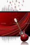 Guitar on Fancy Red Stage Curtain and Musical Notes